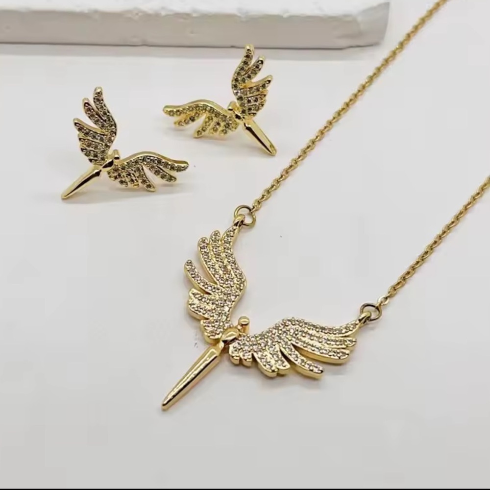 Angel Wings 18K Gold Stainless Steel Waterproof Jewelry Set